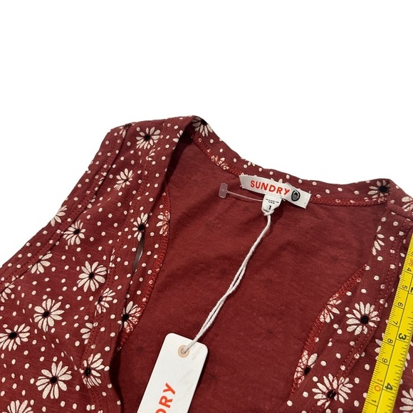 New Sundry Ruched Knit Sleeveless Racerback Flower Print Blouson Mini Dress L - Picture 7 of 10